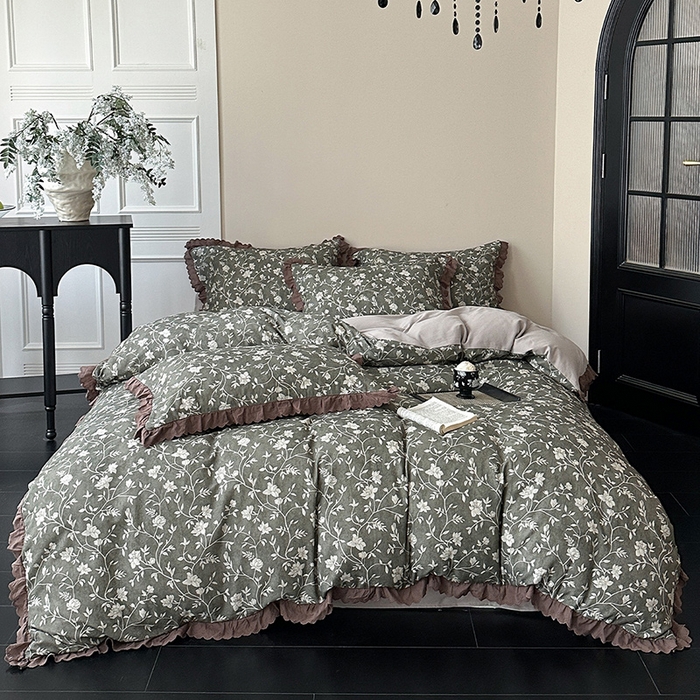 91家纺网 家纺一手货源 找家纺 （总）三朵家纺 2025新款秋冬全棉纯棉加厚磨毛法式花边四件套