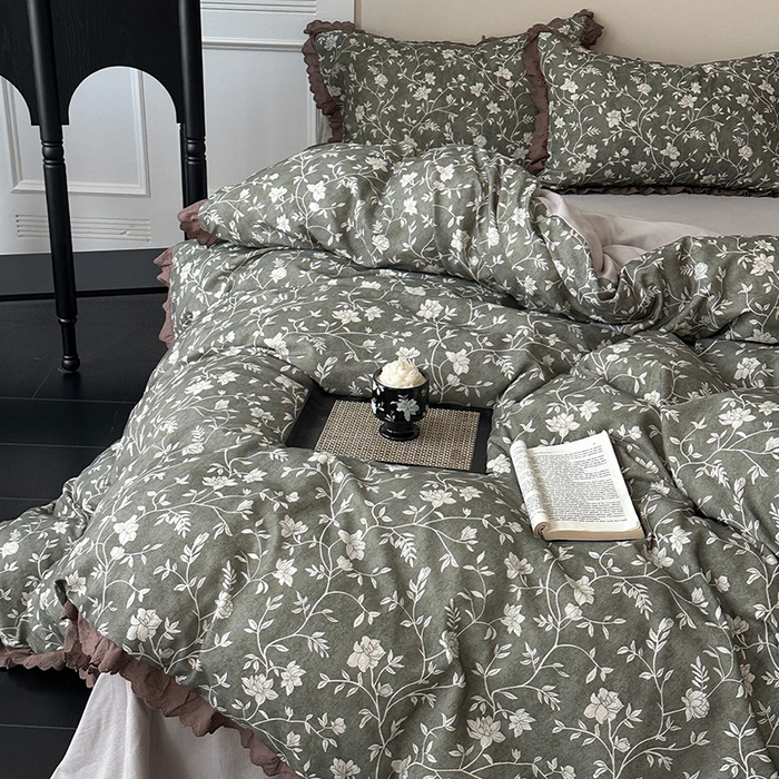 91家纺网 家纺一手货源 找家纺 （总）三朵家纺 2025新款秋冬全棉纯棉加厚磨毛法式花边四件套