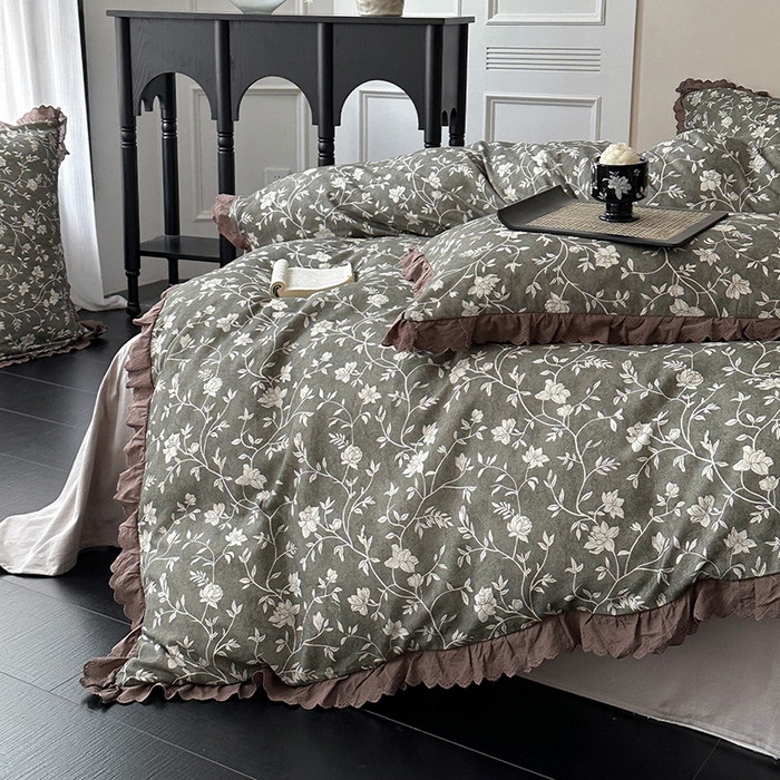 91家纺网 家纺一手货源 找家纺 （总）三朵家纺 2025新款秋冬全棉纯棉加厚磨毛法式花边四件套