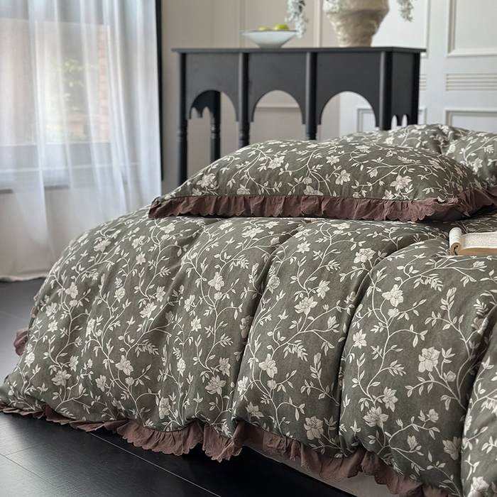 91家纺网 家纺一手货源 找家纺 （总）三朵家纺 2025新款秋冬全棉纯棉加厚磨毛法式花边四件套