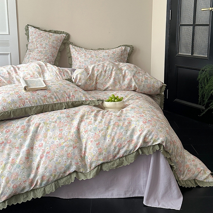 91家纺网 家纺一手货源 找家纺 （总）三朵家纺 2025新款秋冬全棉纯棉加厚磨毛法式花边四件套