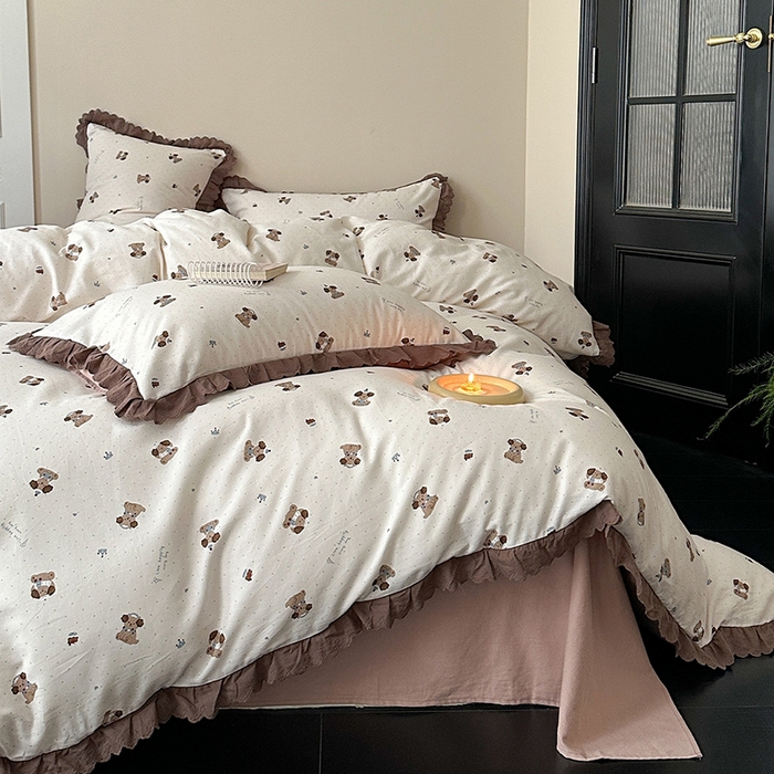 91家纺网 家纺一手货源 找家纺 （总）三朵家纺 2025新款秋冬全棉纯棉加厚磨毛法式花边四件套