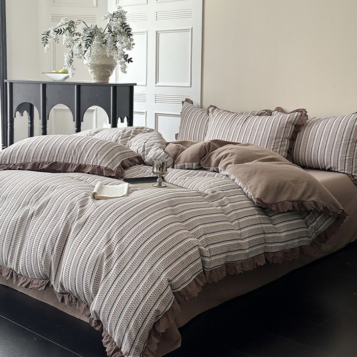 91家纺网 家纺一手货源 找家纺 三朵家纺 2025新款秋冬全棉纯棉加厚磨毛法式花边四件套 梵可