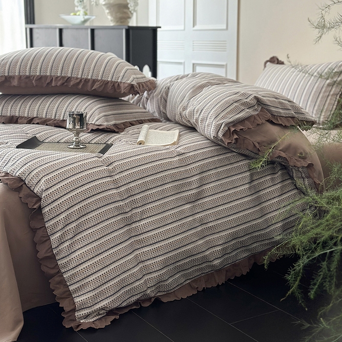 91家纺网 家纺一手货源 找家纺 三朵家纺 2025新款秋冬全棉纯棉加厚磨毛法式花边四件套 梵可