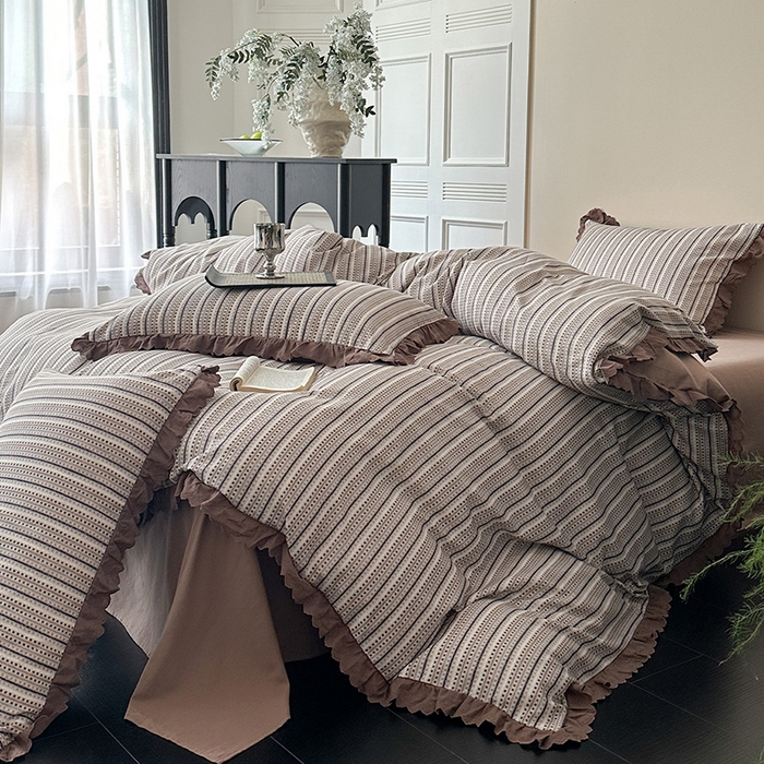 91家纺网 家纺一手货源 找家纺 三朵家纺 2025新款秋冬全棉纯棉加厚磨毛法式花边四件套 梵可