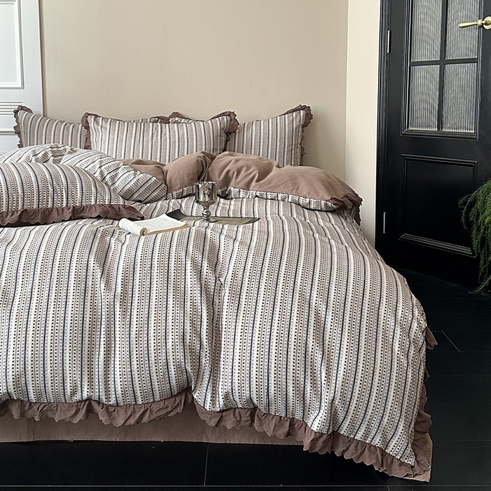 91家纺网 家纺一手货源 找家纺 三朵家纺 2025新款秋冬全棉纯棉加厚磨毛法式花边四件套 梵可