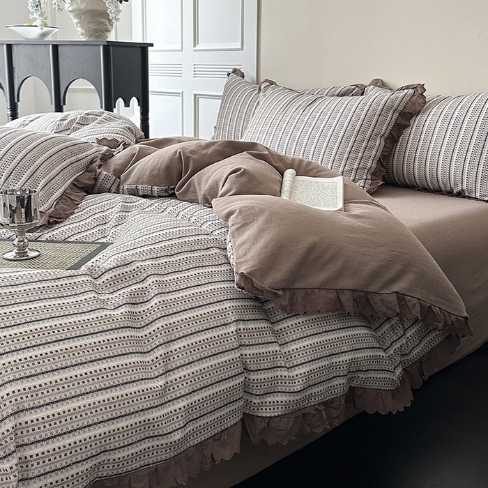 91家纺网 家纺一手货源 找家纺 三朵家纺 2025新款秋冬全棉纯棉加厚磨毛法式花边四件套 梵可