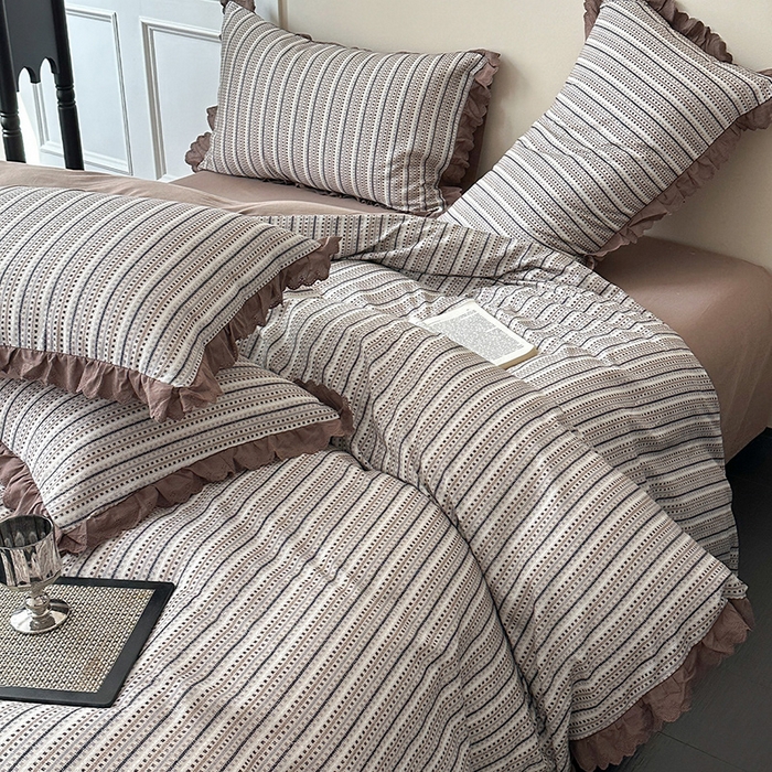 91家纺网 家纺一手货源 找家纺 三朵家纺 2025新款秋冬全棉纯棉加厚磨毛法式花边四件套 梵可