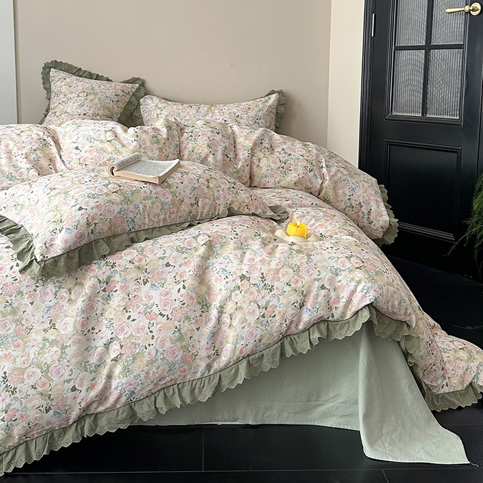 91家纺网 家纺一手货源 找家纺 （总）三朵家纺 2025新款秋冬全棉纯棉加厚磨毛法式花边四件套