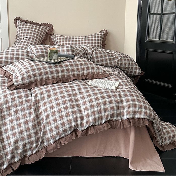 三朵家纺 2025新款秋冬全棉纯棉加厚磨毛法式花边四件套 魅影