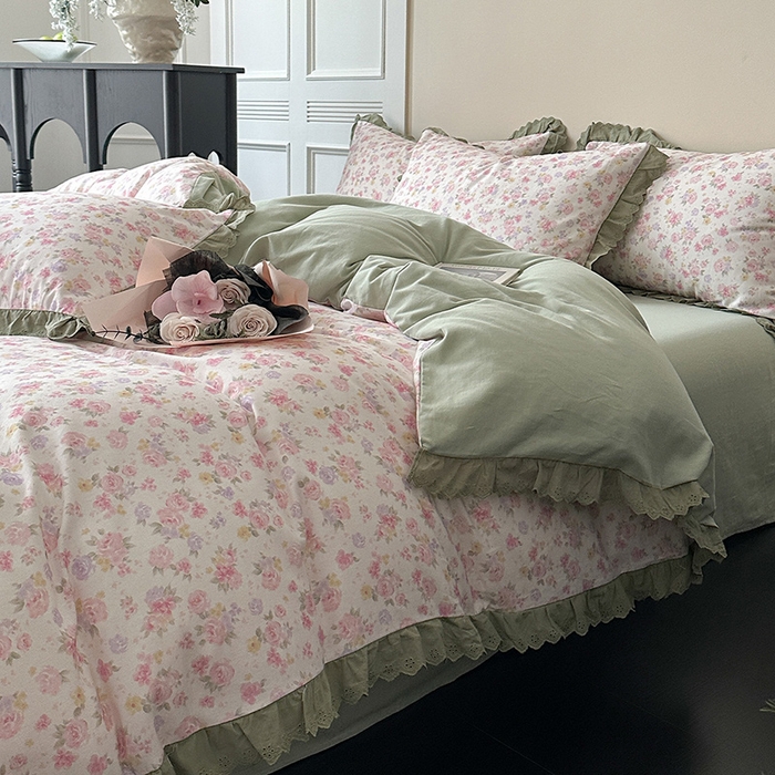 91家纺网 家纺一手货源 找家纺 三朵家纺 2025新款秋冬全棉纯棉加厚磨毛法式花边四件套 秋之寄语