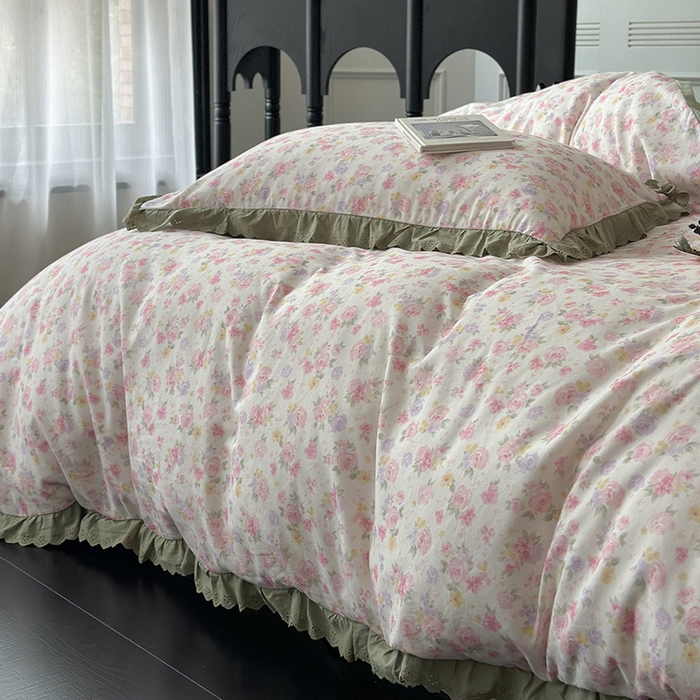 91家纺网 家纺一手货源 找家纺 三朵家纺 2025新款秋冬全棉纯棉加厚磨毛法式花边四件套 秋之寄语