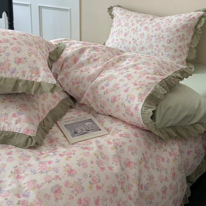 91家纺网 家纺一手货源 找家纺 三朵家纺 2025新款秋冬全棉纯棉加厚磨毛法式花边四件套 秋之寄语