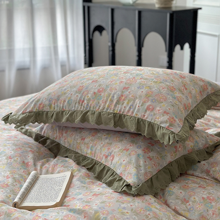 91家纺网 家纺一手货源 找家纺 三朵家纺 2025新款秋冬全棉纯棉加厚磨毛法式花边四件套 乐妍花开