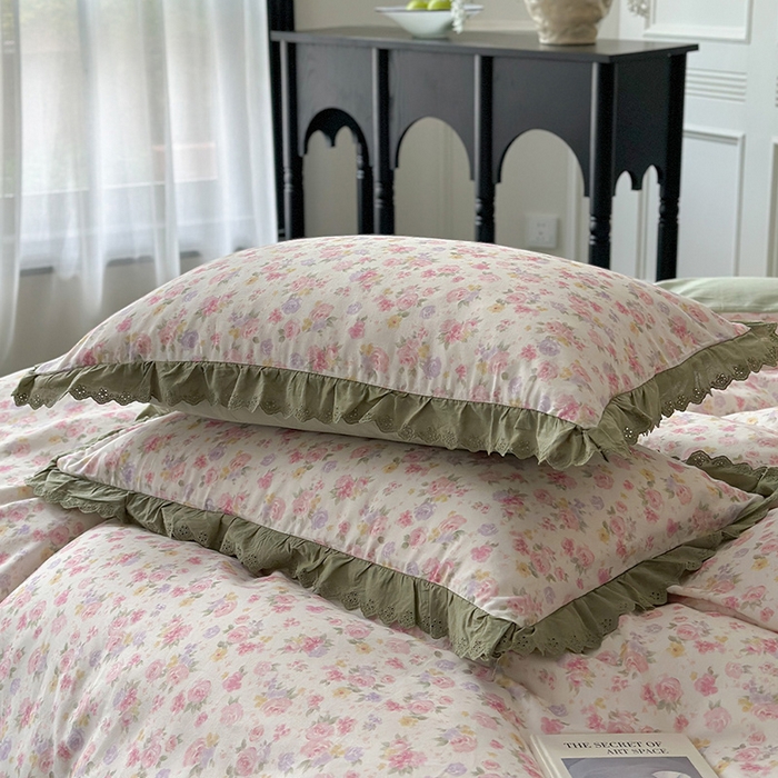 91家纺网 家纺一手货源 找家纺 三朵家纺 2025新款秋冬全棉纯棉加厚磨毛法式花边四件套 秋之寄语