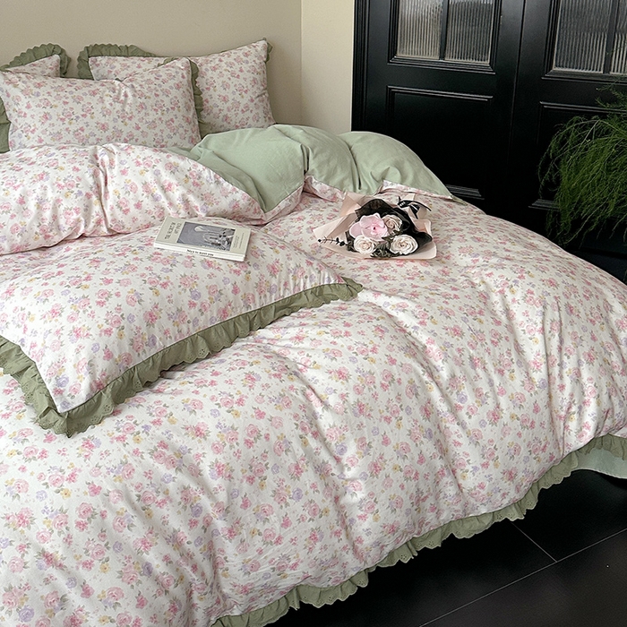 91家纺网 家纺一手货源 找家纺 三朵家纺 2025新款秋冬全棉纯棉加厚磨毛法式花边四件套 秋之寄语