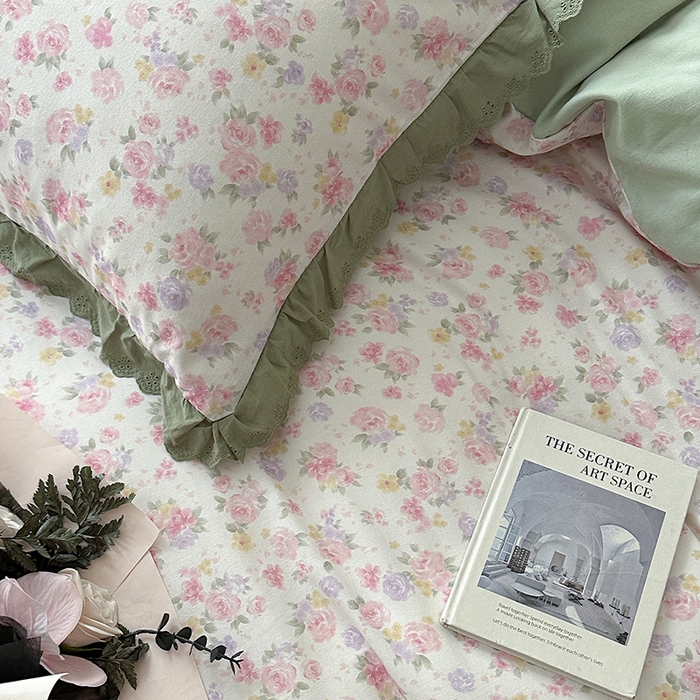 91家纺网 家纺一手货源 找家纺 三朵家纺 2025新款秋冬全棉纯棉加厚磨毛法式花边四件套 秋之寄语