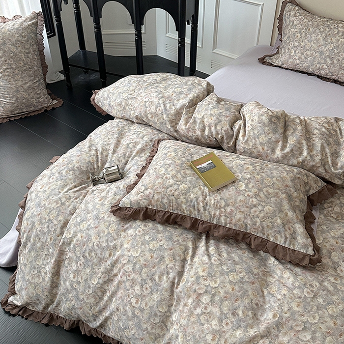 91家纺网 家纺一手货源 找家纺 三朵家纺 2025新款秋冬全棉纯棉加厚磨毛法式花边四件套 晚风告白