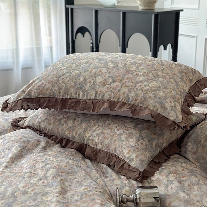 91家纺网 家纺一手货源 找家纺 三朵家纺 2025新款秋冬全棉纯棉加厚磨毛法式花边四件套 晚风告白