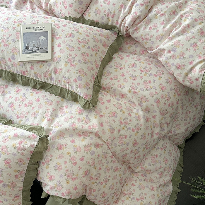 91家纺网 家纺一手货源 找家纺 三朵家纺 2025新款秋冬全棉纯棉加厚磨毛法式花边四件套 秋之寄语