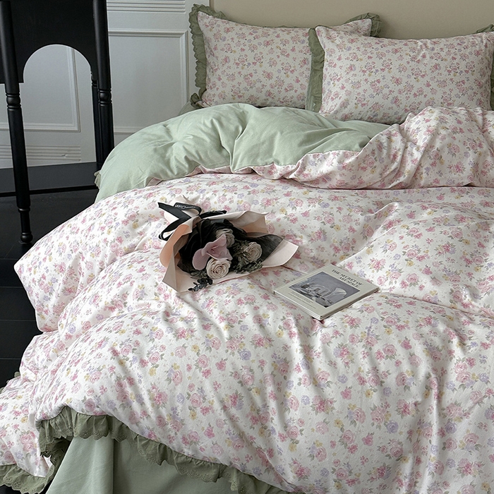 91家纺网 家纺一手货源 找家纺 三朵家纺 2025新款秋冬全棉纯棉加厚磨毛法式花边四件套 秋之寄语