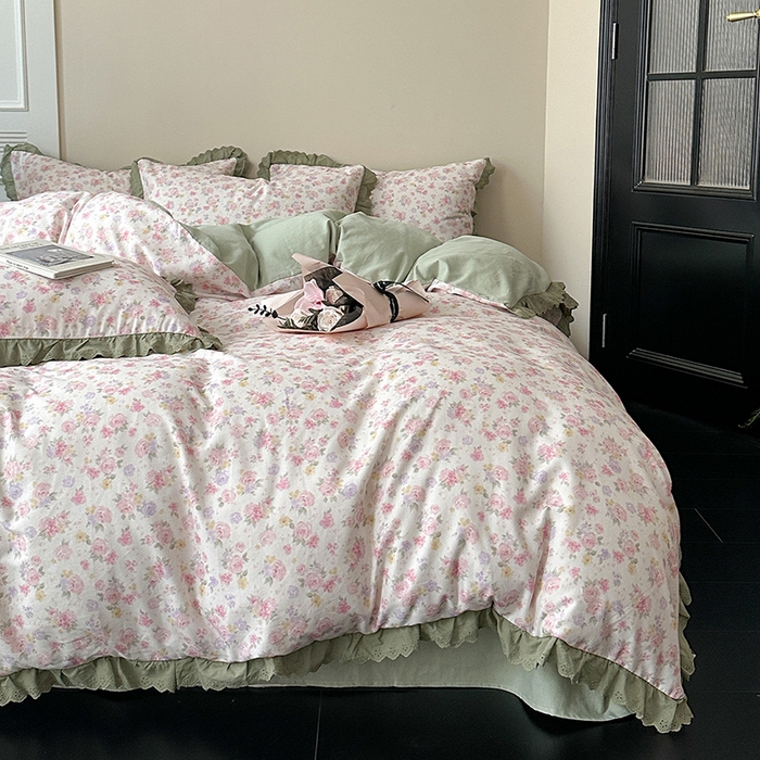 91家纺网 家纺一手货源 找家纺 三朵家纺 2025新款秋冬全棉纯棉加厚磨毛法式花边四件套 秋之寄语