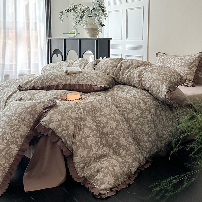 91家纺网 家纺一手货源 找家纺 三朵家纺 2025新款秋冬全棉纯棉加厚磨毛法式花边四件套 优雅花香