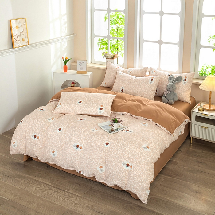 91家纺网 家纺一手货源 找家纺 梦莱家纺 2025新款水洗棉印花单品床笠 皇冠萌犬