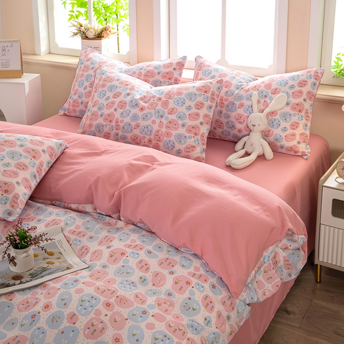 91家纺网 家纺一手货源 找家纺 梦莱家纺 2025新款水洗棉印花单品床笠 碎梦花田