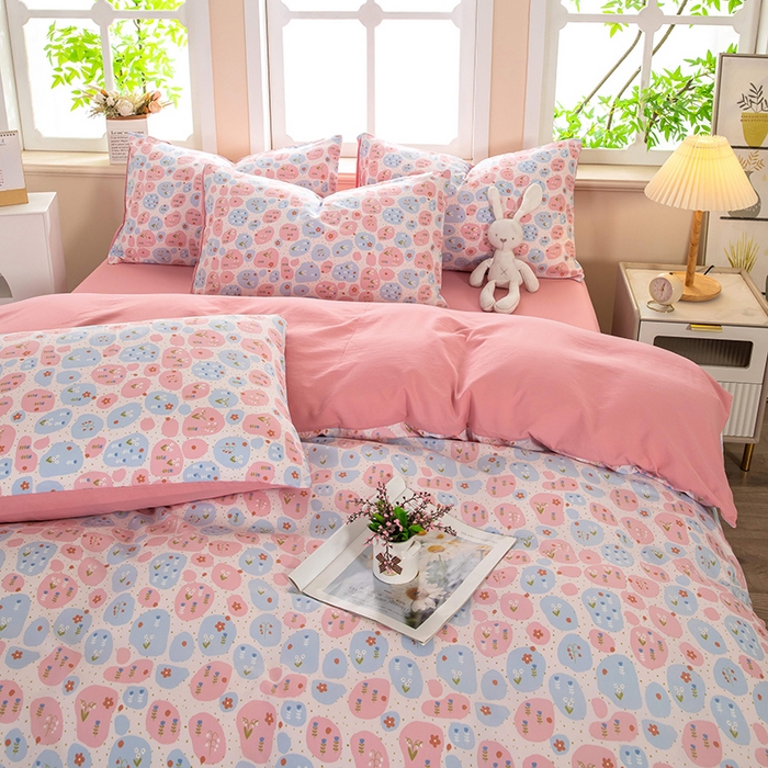 91家纺网 家纺一手货源 找家纺 梦莱家纺 2025新款水洗棉印花单品床笠 碎梦花田