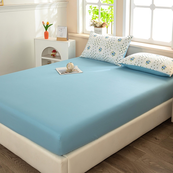 91家纺网 家纺一手货源 找家纺 梦莱家纺 2025新款水洗棉印花单品床笠 蓝玫格影