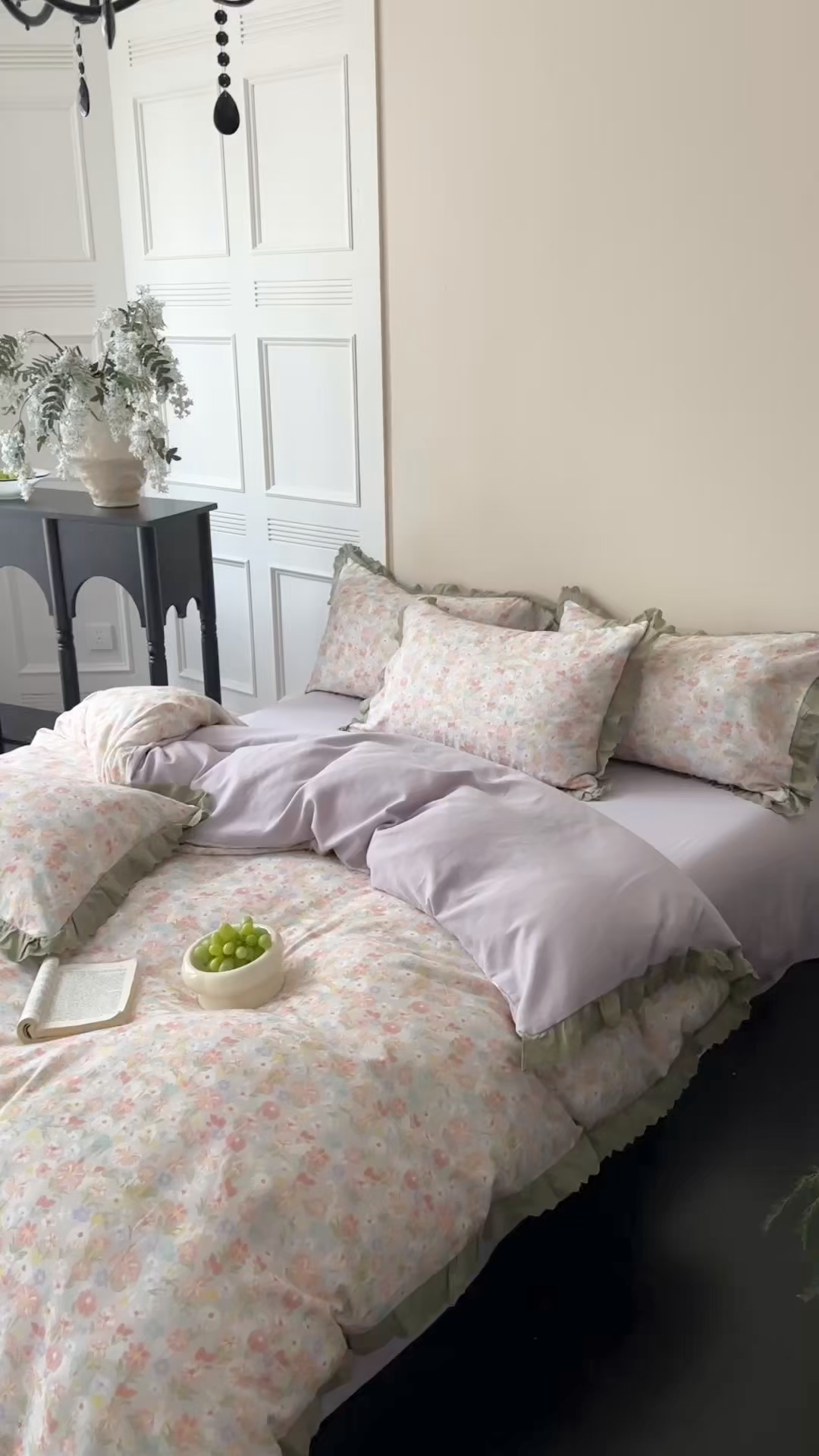 91家纺网 家纺一手货源 找家纺 三朵家纺 2025新款秋冬全棉纯棉加厚磨毛法式花边四件套 乐妍花开