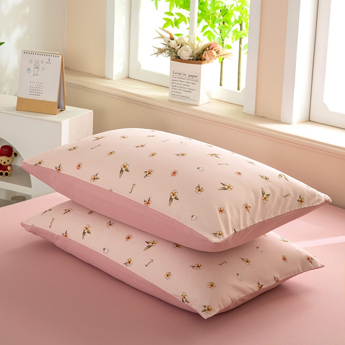 91家纺网 家纺一手货源 找家纺 梦莱家纺 2025新款水洗棉印花单品床笠 浅粉花语