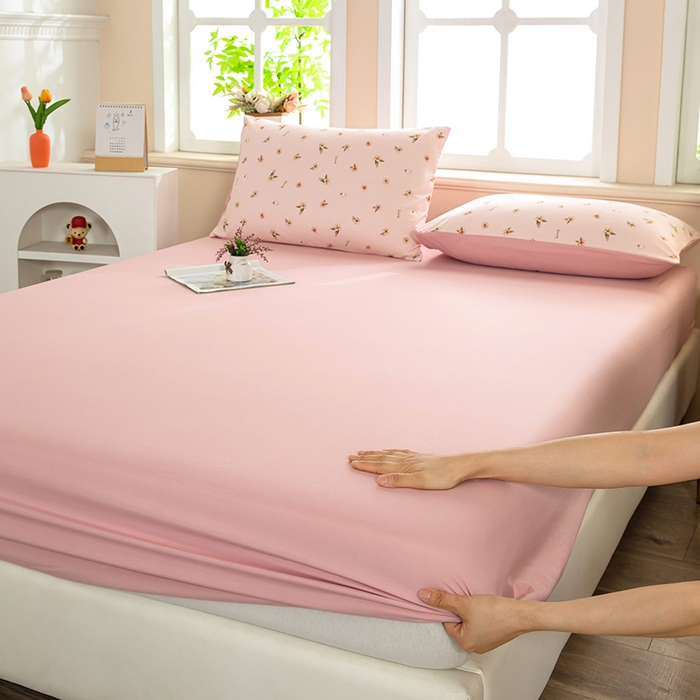 梦莱家纺 2025新款水洗棉印花单品床笠 浅粉花语