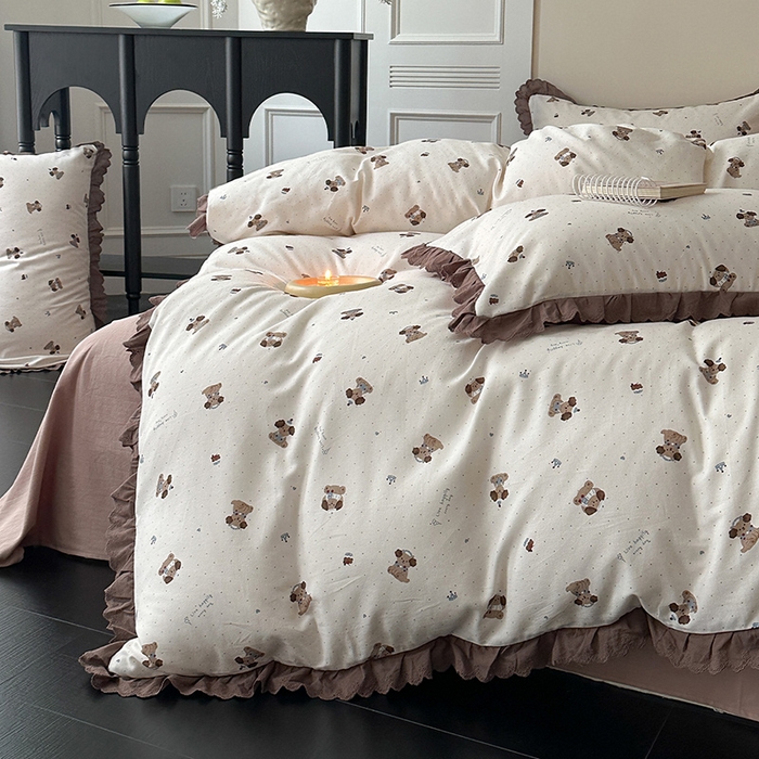 91家纺网 家纺一手货源 找家纺 三朵家纺 2025新款秋冬全棉纯棉加厚磨毛法式花边四件套 朝花夕拾