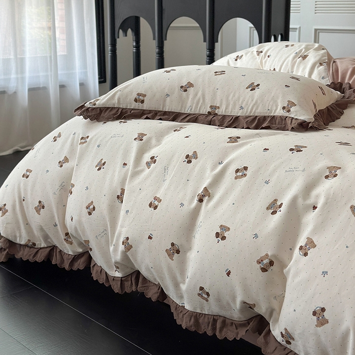 91家纺网 家纺一手货源 找家纺 三朵家纺 2025新款秋冬全棉纯棉加厚磨毛法式花边四件套 朝花夕拾