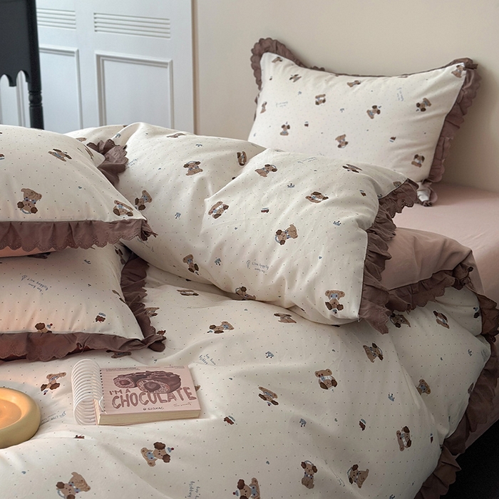 91家纺网 家纺一手货源 找家纺 三朵家纺 2025新款秋冬全棉纯棉加厚磨毛法式花边四件套 朝花夕拾