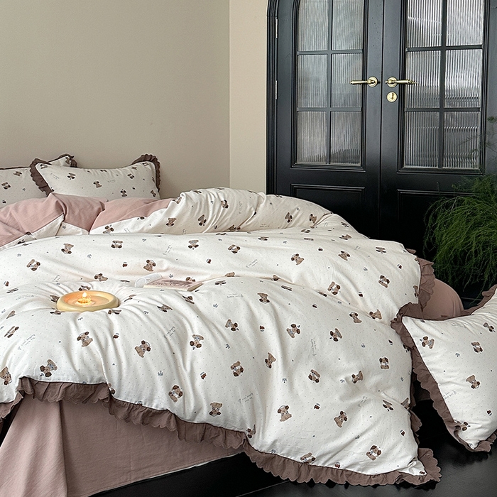 91家纺网 家纺一手货源 找家纺 三朵家纺 2025新款秋冬全棉纯棉加厚磨毛法式花边四件套 朝花夕拾