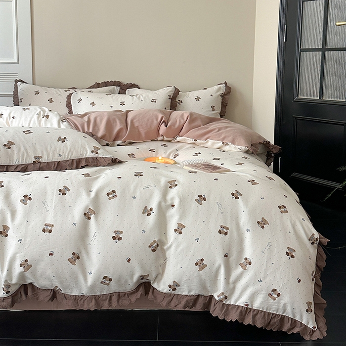 91家纺网 家纺一手货源 找家纺 三朵家纺 2025新款秋冬全棉纯棉加厚磨毛法式花边四件套 朝花夕拾