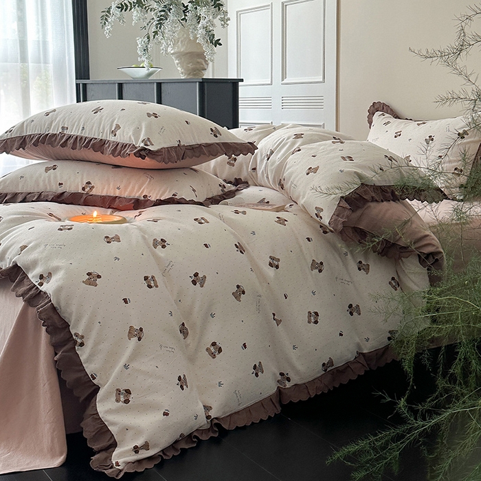 91家纺网 家纺一手货源 找家纺 三朵家纺 2025新款秋冬全棉纯棉加厚磨毛法式花边四件套 朝花夕拾