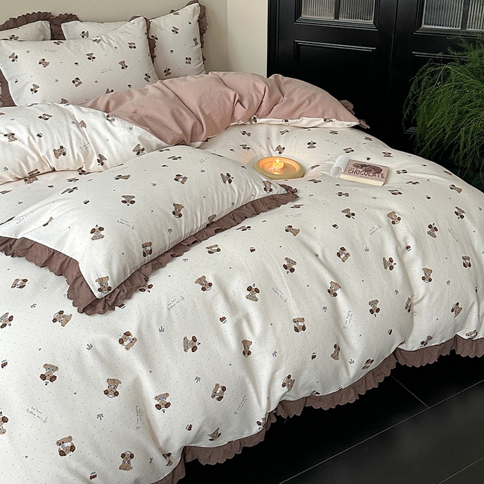 91家纺网 家纺一手货源 找家纺 三朵家纺 2025新款秋冬全棉纯棉加厚磨毛法式花边四件套 朝花夕拾