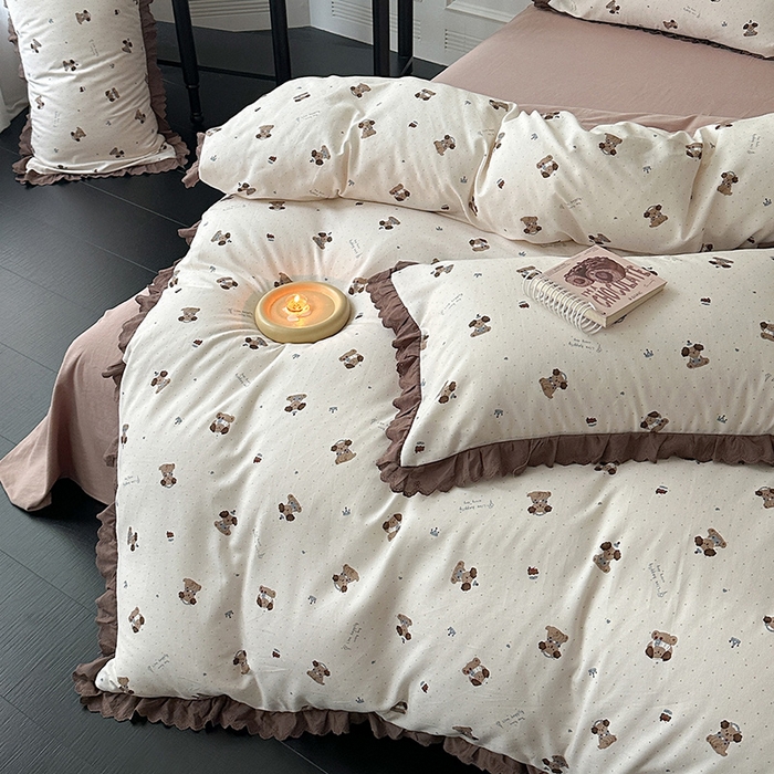 91家纺网 家纺一手货源 找家纺 三朵家纺 2025新款秋冬全棉纯棉加厚磨毛法式花边四件套 朝花夕拾