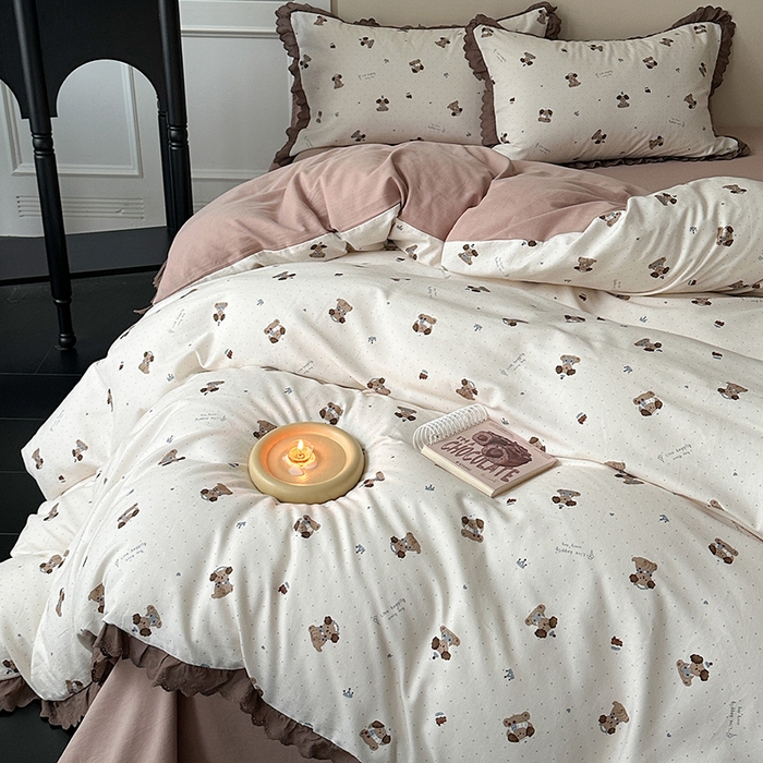 91家纺网 家纺一手货源 找家纺 三朵家纺 2025新款秋冬全棉纯棉加厚磨毛法式花边四件套 朝花夕拾