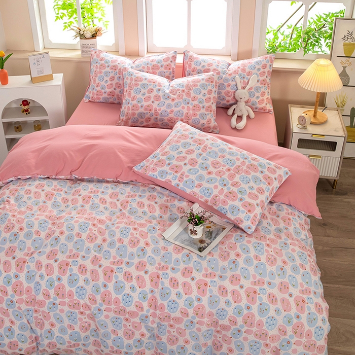 91家纺网 家纺一手货源 找家纺 梦莱家纺 2025新款水洗棉印花单品床笠 碎梦花田