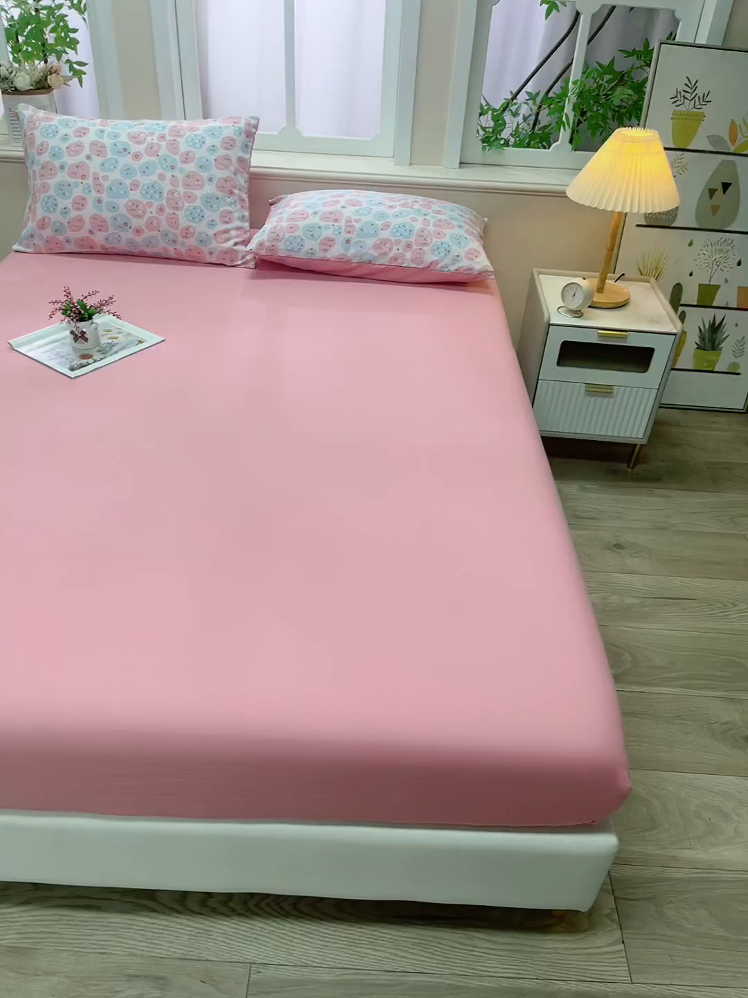 91家纺网 家纺一手货源 找家纺 梦莱家纺 2025新款水洗棉印花单品床笠 碎梦花田