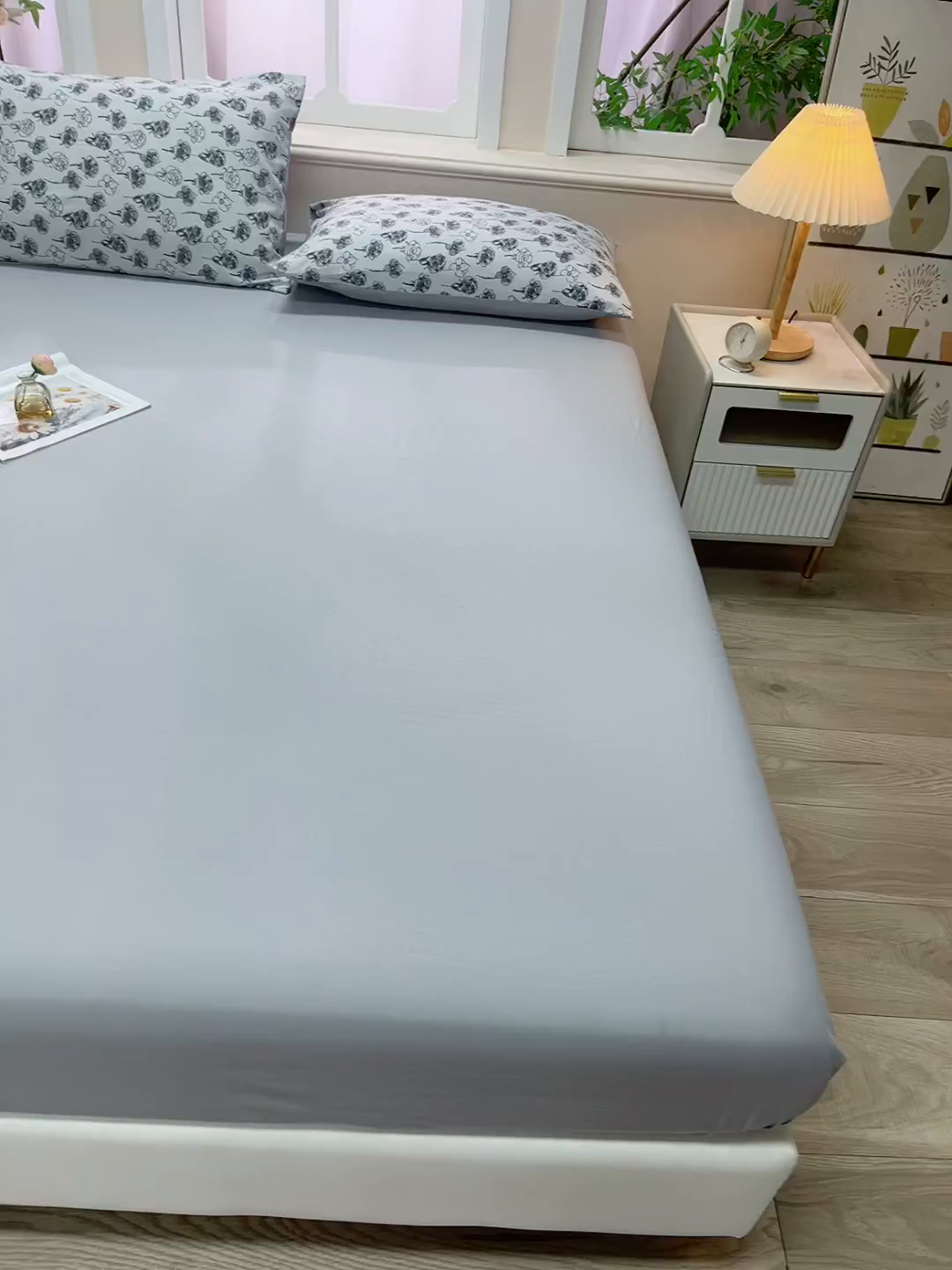 91家纺网 家纺一手货源 找家纺 梦莱家纺 2025新款水洗棉印花单品床笠 墨绘繁花