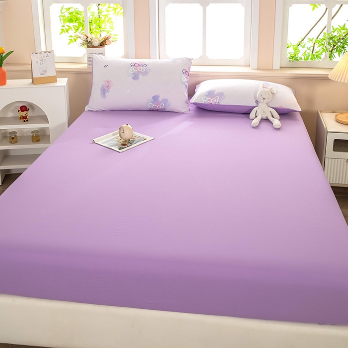 91家纺网 家纺一手货源 找家纺 梦莱家纺 2025新款水洗棉印花单品床笠 幻彩小熊-紫