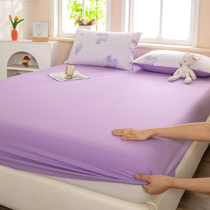 梦莱家纺 2025新款水洗棉印花单品床笠 幻彩小熊-紫