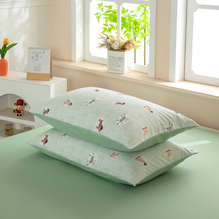 91家纺网 家纺一手货源 找家纺 梦莱家纺 2025新款水洗棉印花单品床笠 萌犬趣行