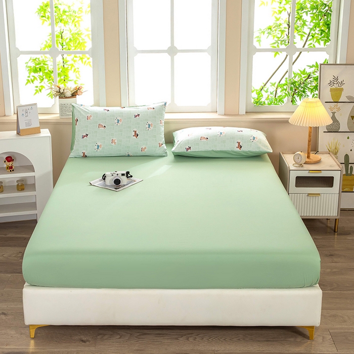 91家纺网 家纺一手货源 找家纺 梦莱家纺 2025新款水洗棉印花单品床笠 萌犬趣行